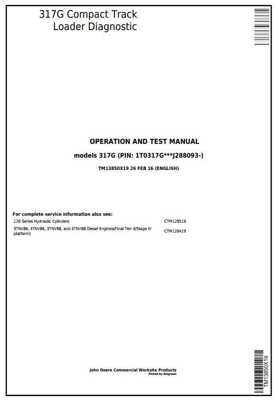 PDF TM13850X19 John Deere 317G Compact Track Loader Diagnostic & Test Service Manual