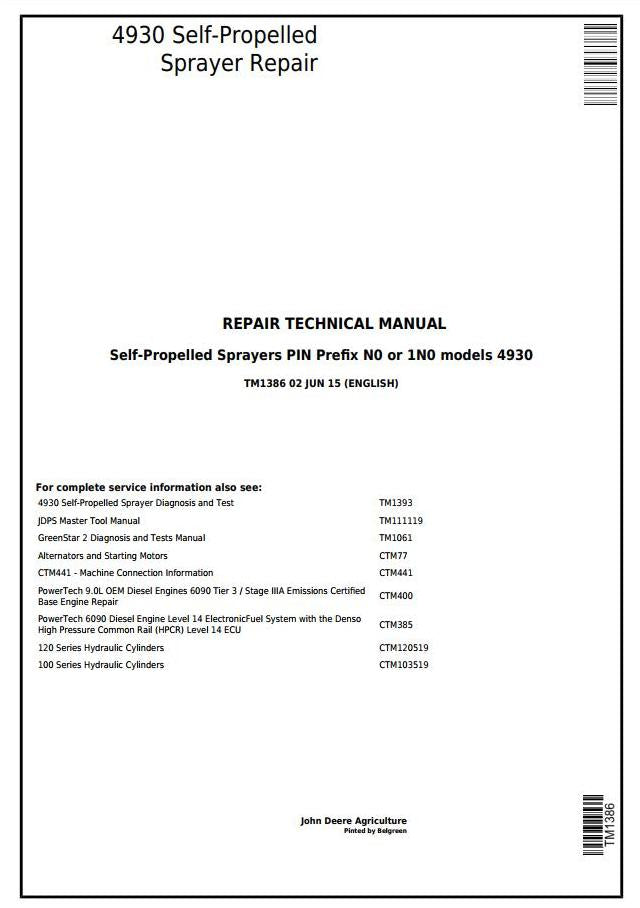 Pdf TM1386 John Deere 4930 Self-Propelled Sprayer Repair Service Manual