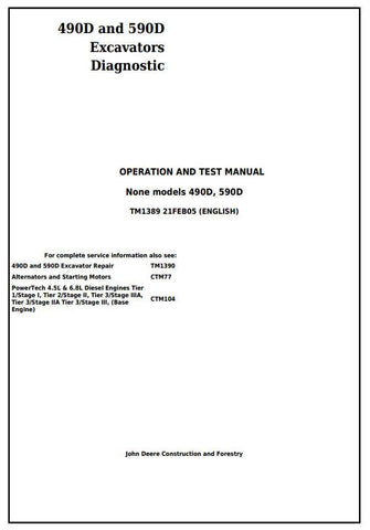 Pdf TM1389 John Deere 490D, 590D Excavator Diagnostic and Test Service Manual