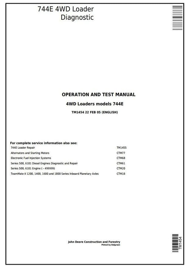 PDF TM1454 John Deere 4WD 744E Wheel Loader Diagnostic and Test Service Manual