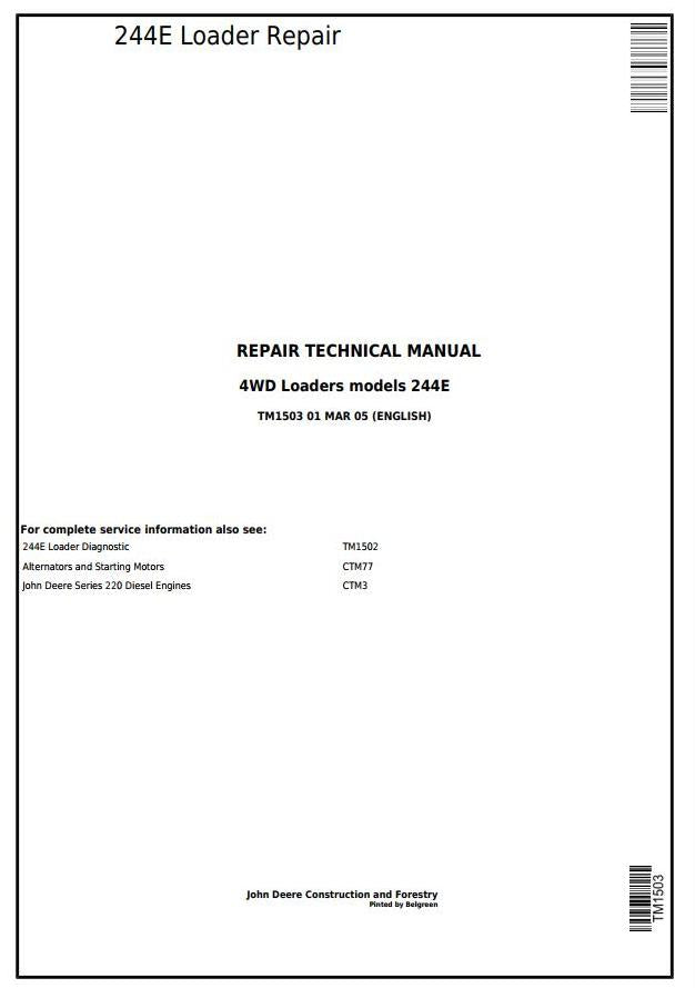 Pdf TM1503 John Deere 244E 4WD Wheel Loader Repair Service Manual