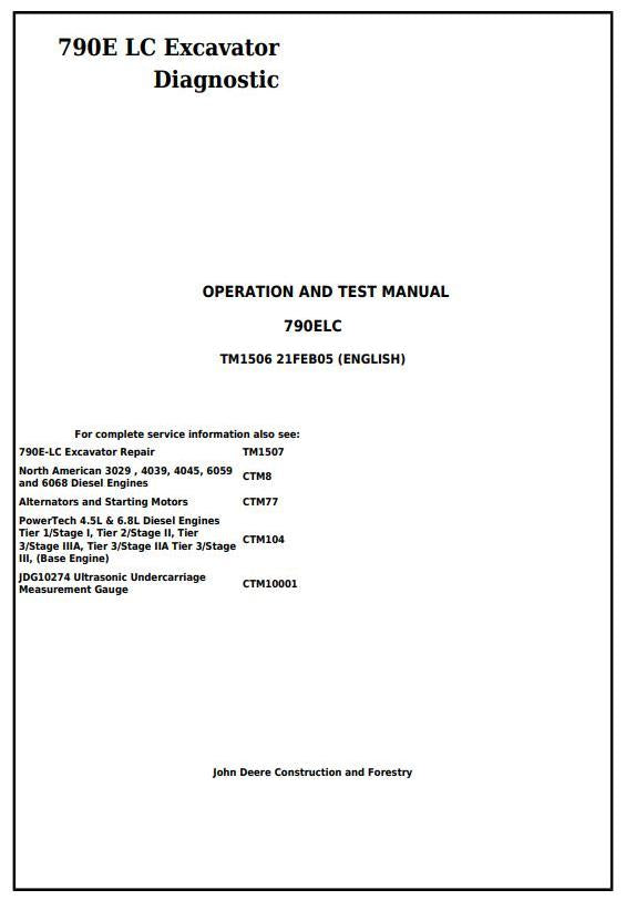 Pdf TM1506 John Deere 790E LC Excavator Diagnostic and Test Service Manual