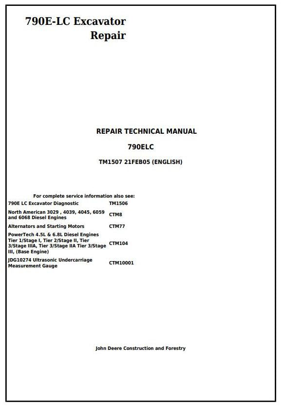 Pdf TM1507 John Deere 790E-LC Excavator Repair Service Manual