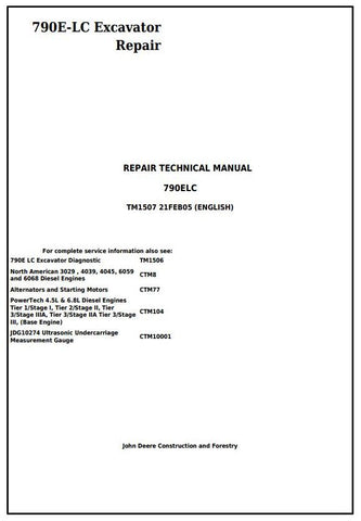 Pdf TM1507 John Deere 790E-LC Excavator Repair Service Manual