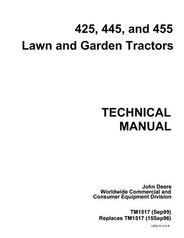 Pdf TM1517 John Deere 425 445 455 Lawn & Garden Tractor Repair Service Manual