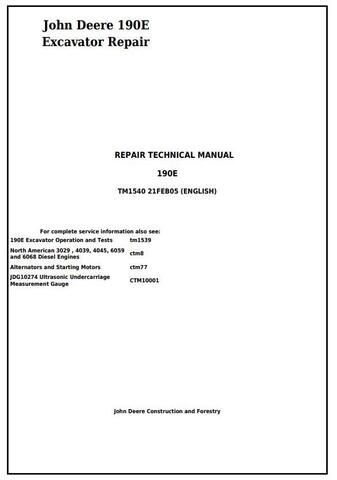 TM1540 - John Deere 190E Excavator Repair Service Manual
