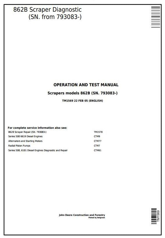 Pdf TM1569 John Deere 862B Scraper (SN. from 793083-) Diagnostic and Test Service manual