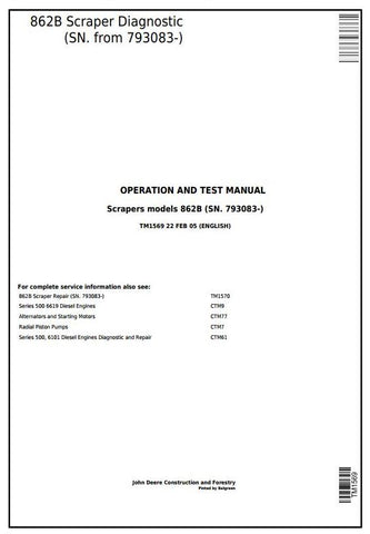 Pdf TM1569 John Deere 862B Scraper (SN. from 793083-) Diagnostic and Test Service manual