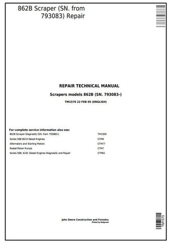 Pdf TM1570 John Deere 862B Scraper (SN. from 793083) Repair Service Manual