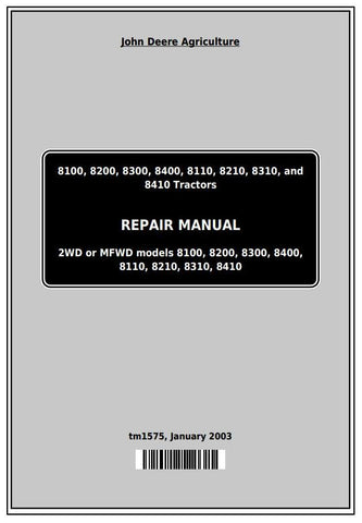 Pdf TM1575 John Deere 8100 8200 8300 8400 Tractor Repair Service Manual