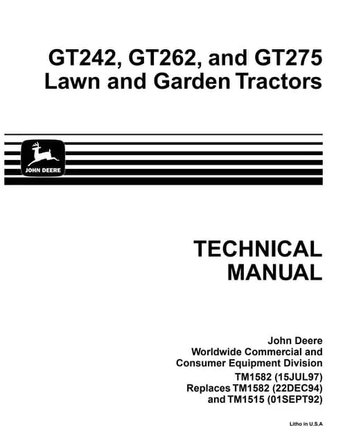 Pdf TM1582 John Deere GT242 GT262 GT275 Lawn Mower Repair Service Manual