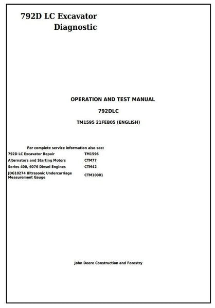 Pdf TM1595 John Deere 792D LC Excavator Diagnostic and Test Service Manual