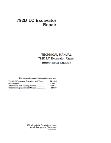 Pdf TM1596 John Deere 792D LC Excavator Repair Service Manual