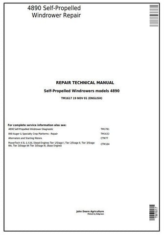 Pdf TM1617 John Deere 4890 Self-Propelled Hay and Forage Windrower Repair Service Manual