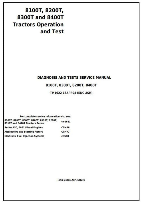 PDF TM1622 John Deere 8100T 8200T 8300T 8400T Track Tractor Diagnosis and Test Service Manual