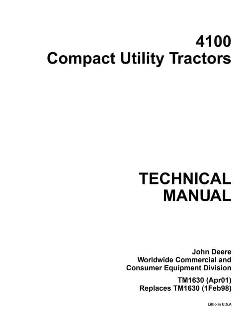 Pdf TM1630 John Deere 4100 Compact Utility Tractor Repair Service Manual