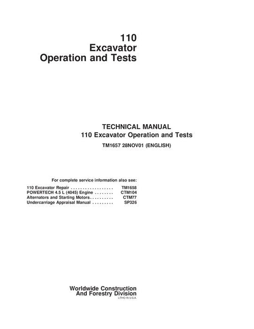 Pdf TM1657 John Deere 110 Excavator Diagnostic and Test Service Manual