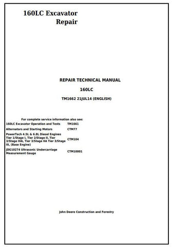 Pdf TM1662 John Deere 160LC Excavator Repair Service Manual