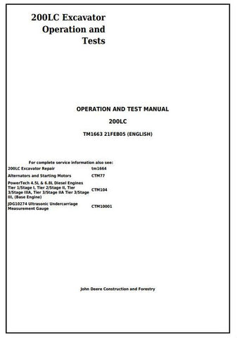 Pdf TM1663 John Deere 200LC Excavator Diagnostic and Test Service Manual