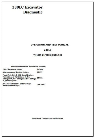 Pdf TM1665 John Deere 230LC Excavator Diagnostic and Test Service Manual