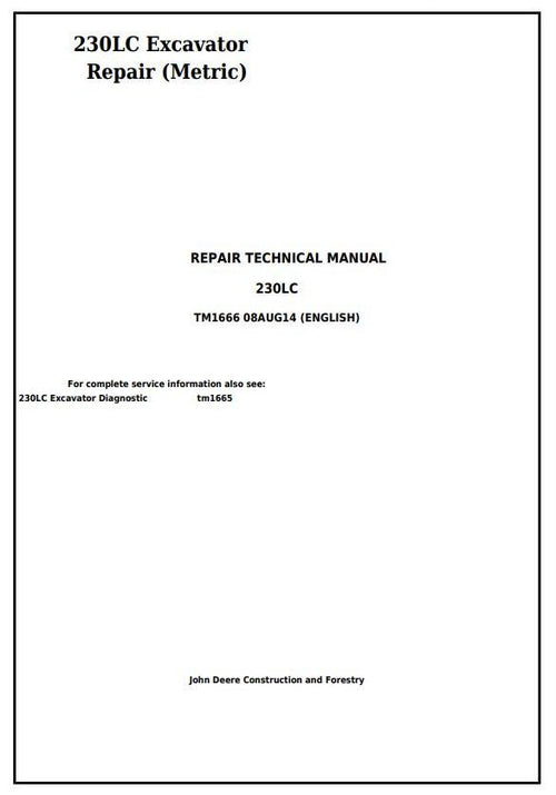 Pdf TM1666 John Deere 230LC Excavator (Metric) Repair Service Manual