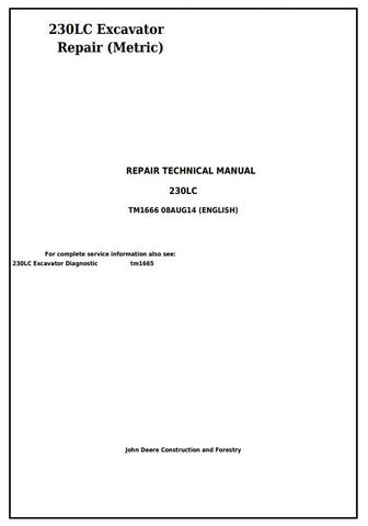 Pdf TM1666 John Deere 230LC Excavator (Metric) Repair Service Manual