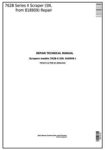 Pdf TM1674 John Deere 762B Series II Scraper Repair Service Manual