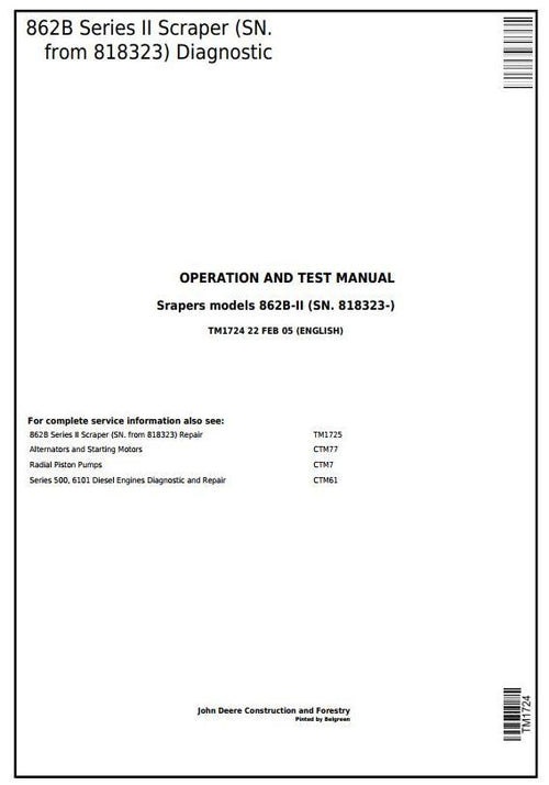 PDF TM1724 John Deere 862B Series II Scraper Diagnostic & Test Service manual