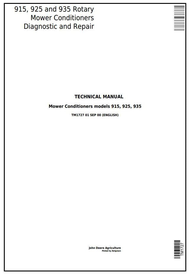 Pdf TM1727 John Deere 915, 925, 935 Rotary Mower Conditioner Repair Service Manual