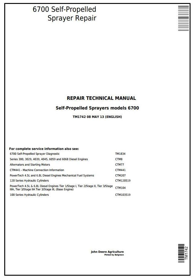 Pdf TM1742 John Deere 6700 Self-Propelled Sprayer Repair Service Manual