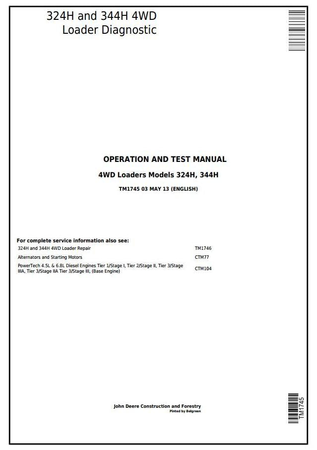 PDF TM1745 John Deere 4WD 324H 344H Loader Diagnostic and Test Service Manual