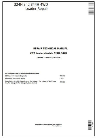 Pdf TM1746 John Deere 4WD 324H 344H Wheel Loader Repair Service Manual