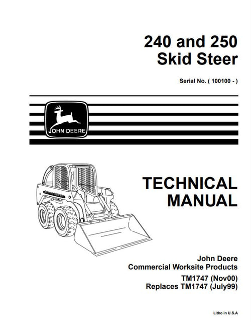 Pdf TM1747 John Deere 240, 250 Skid Steer Loader Repair Service Manual