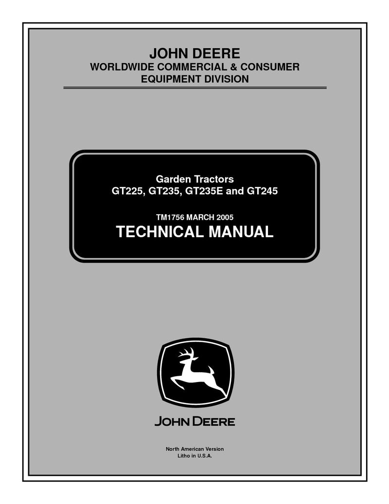 Pdf TM1756 John Deere GT235E GT245 Garden Lawn Tractor Repair Service Manual