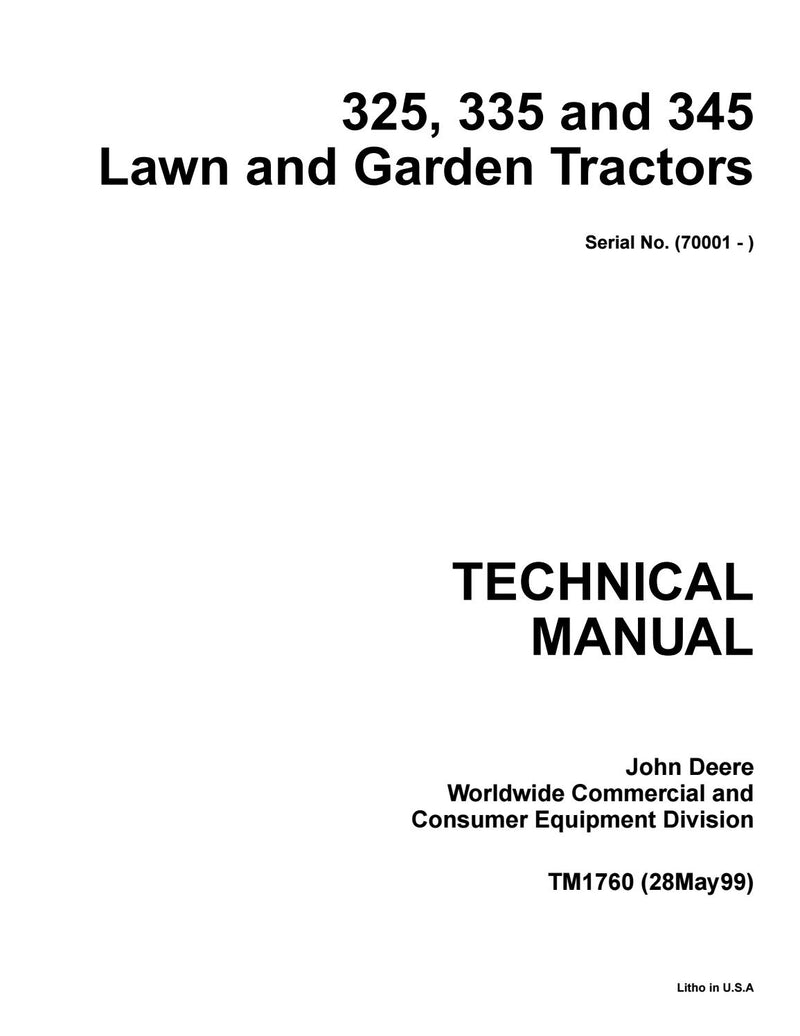 Pdf TM1760 John Deere 325, 345 Lawn Garden Tractor Repair Service Manual