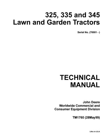 Pdf TM1760 John Deere 325, 345 Lawn Garden Tractor Repair Service Manual