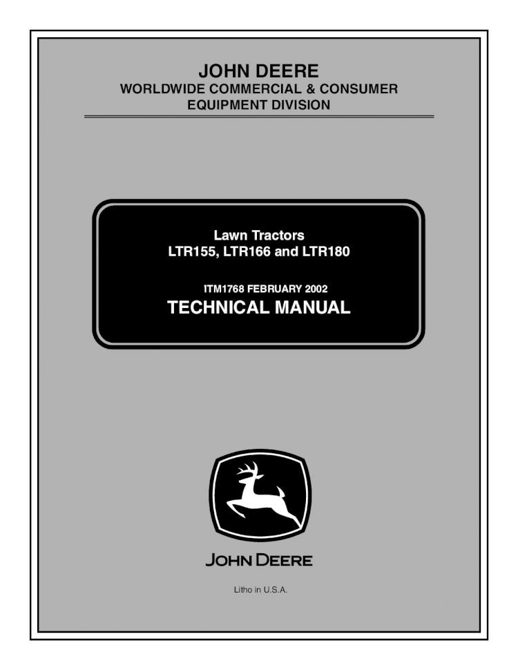 Pdf TM1768 John Deere LTR155 LTR166 LTR180 Lawn Tractor Diagnostic and Test Service Technical Manual