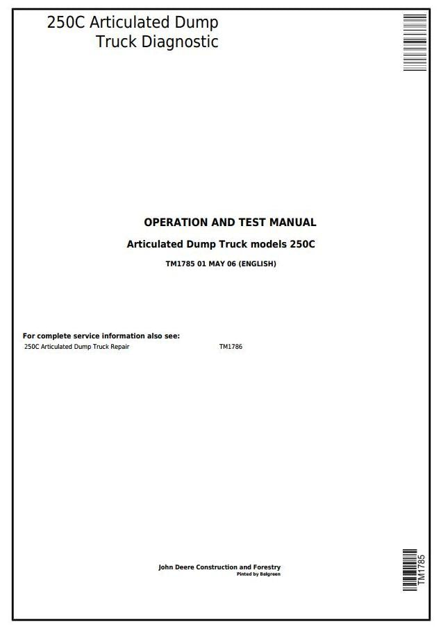 PDF TM1785 John Deere 250C Articulated Dump Truck Diagnostic and Test Service Manual