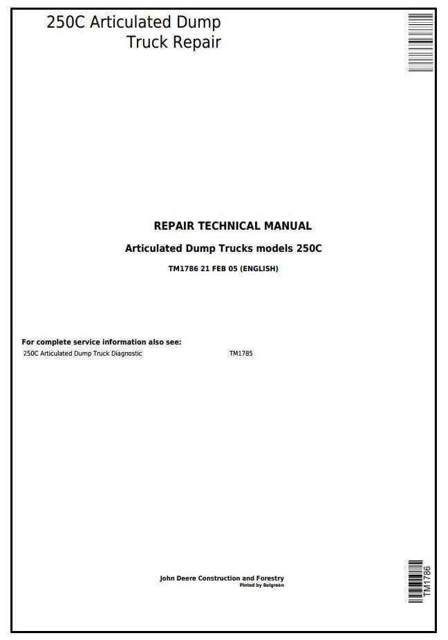 PDF TM1786 John Deere 250C Articulated Dump Truck Repair Service Manual