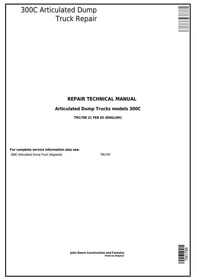 Pdf TM1788 John Deere 300C Articulated Dump Truck Repair Service Manual