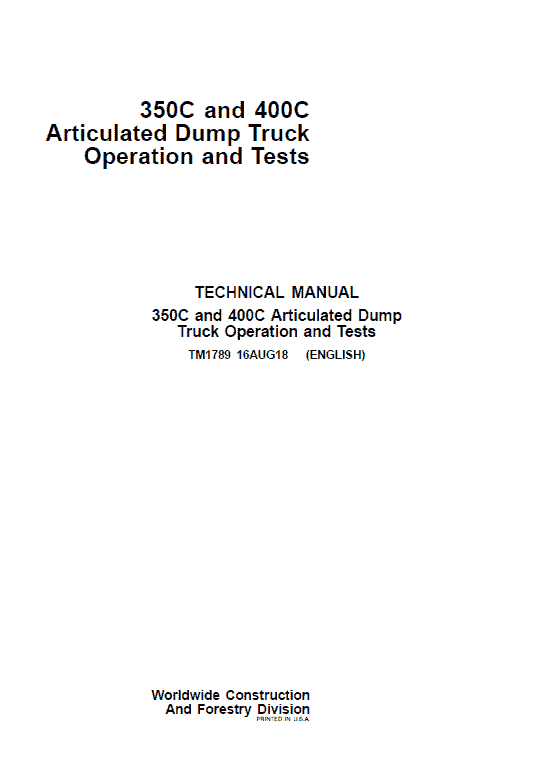 Pdf TM1789 John Deere 350C 400C Articulated Dump Truck Diagnostic & Test Service Manual