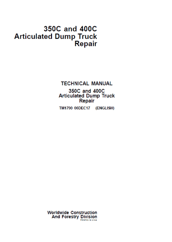 Pdf TM1790 John Deere 350C 400C Articulated Dump Truck Repair Service Manual