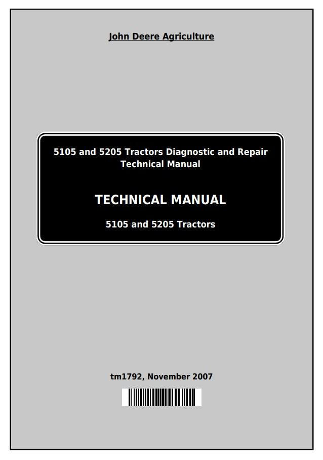 Pdf TM1792 John Deere 5105 5205 USA Tractor Diagnostic and Test Service Manual