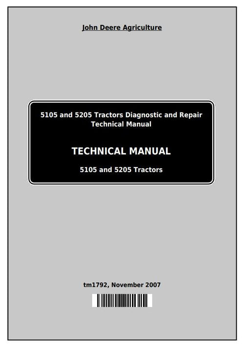 Pdf TM1792 John Deere 5105 5205 USA Tractor Diagnostic and Test Service Manual