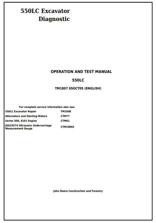 Pdf TM1807 John Deere 550LC Excavator Diagnostic and Test Service Manual