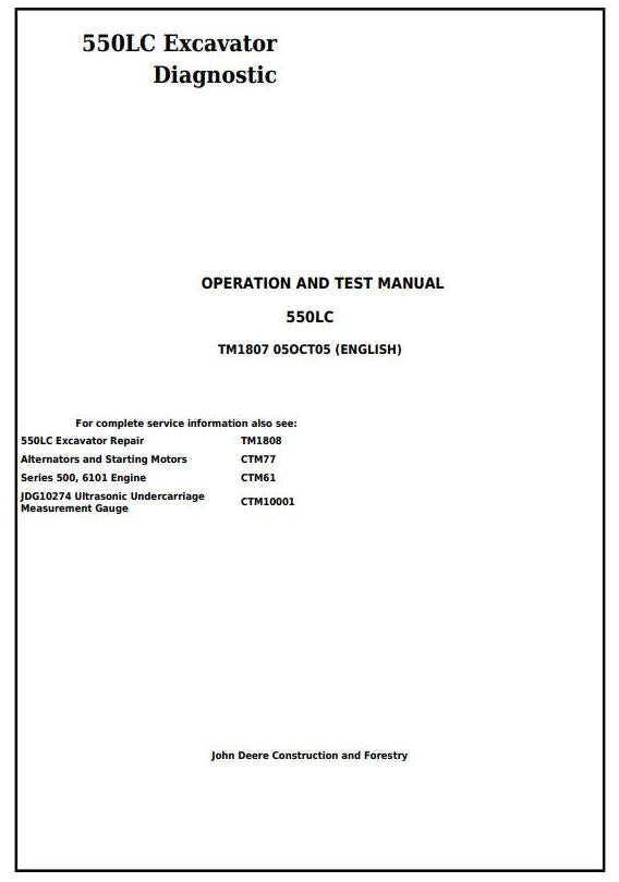 Pdf TM1807 John Deere 550LC Excavator Diagnostic and Test Service Manual