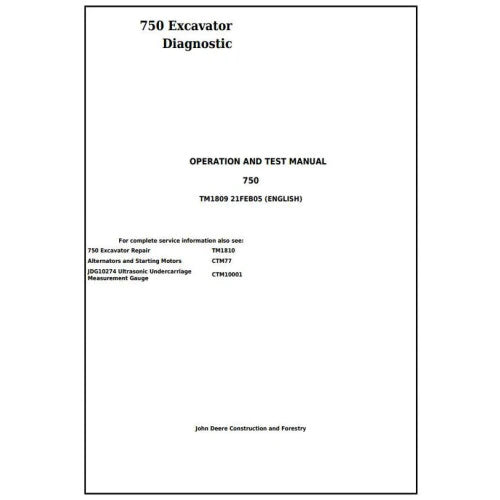 Pdf TM1809 John Deere 750 Excavator Diagnostic and Test Service Manual