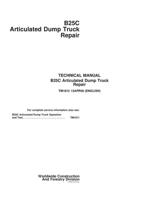 PDF TM1812 John Deere Bell B25C Articulated Dump Truck Repair Service Manual