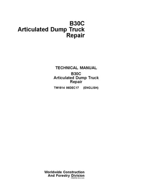 Pdf TM1814 John Deere BELL B30C Articulated Dump Truck Repair Service Manual