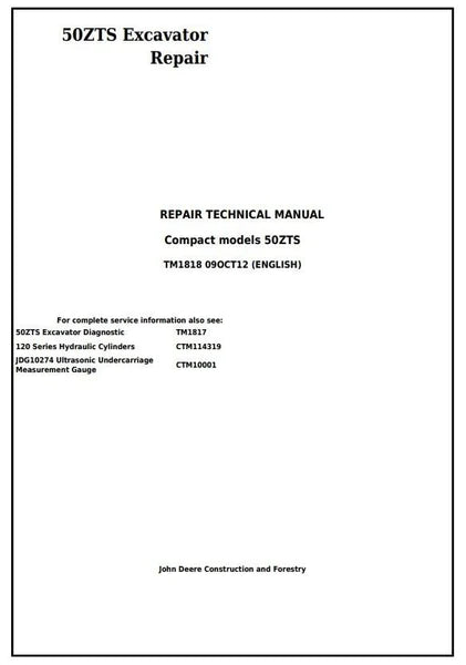 Pdf TM1818 John Deere 50ZTS Compact Excavator Repair Service Manual